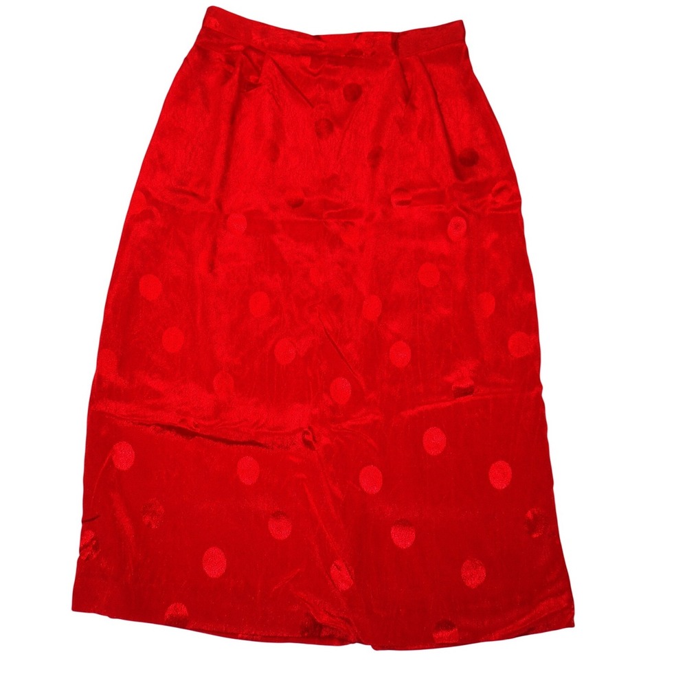 Vintage Galina Red Satin Polka Dot Jacquard Top and Midi Skirt Set Size 10 - Picture 8 of 12